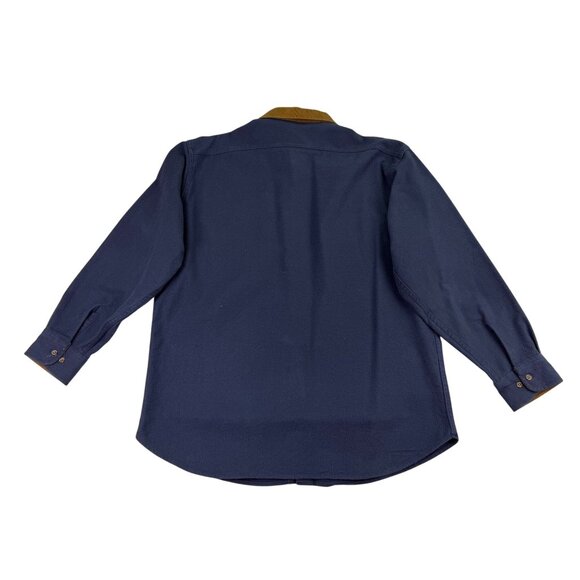 Lands End Navy Cotton Button-Up Shirt W/ Brown Corduroy Collar Workwear - Picture 2 of 9